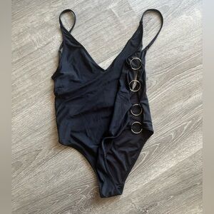 Zara Black One-Piece Swimsuit with Gold Rings